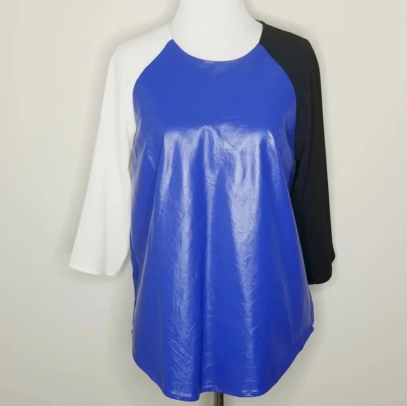 Line & Dot Colorblock Lambskin Leather Top S - Picture 1 of 7